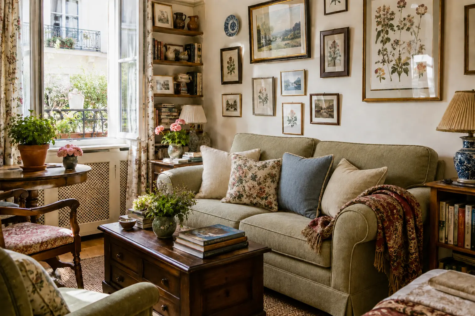 Kleines Wohnzimmer im modernen English-Cottage-Stil