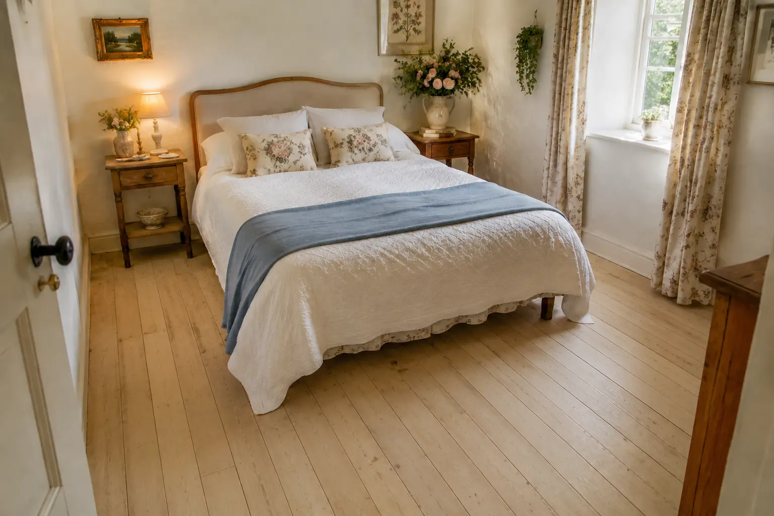 Kleines English-Cottage-Schlafzimmer ohne Teppich
